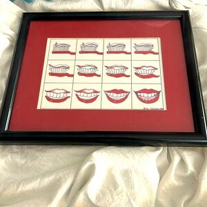 Vintage 1989 Dentist or Bathroom Framed Art Signed E Halsey